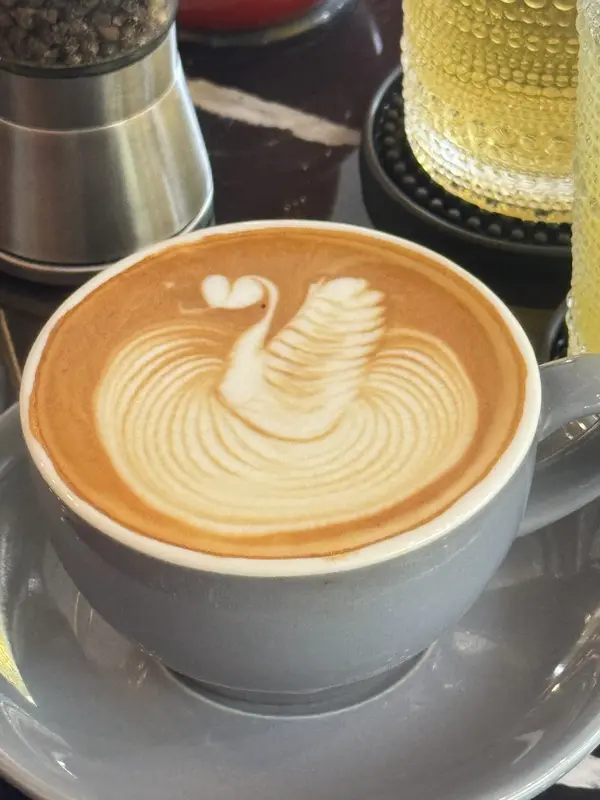 A cappuccino with a swan drawn in the milk foam